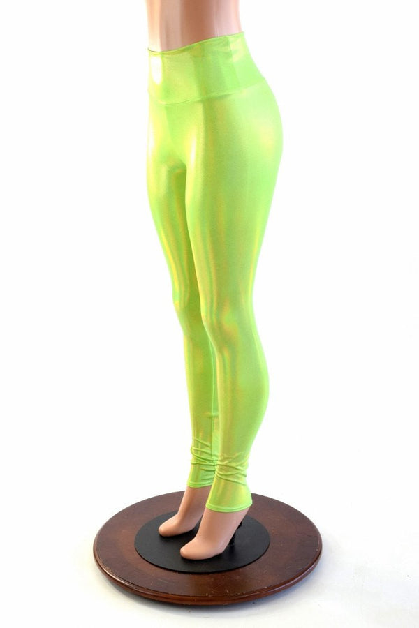 Neon Lime Holographic High Waist Leggings - 4