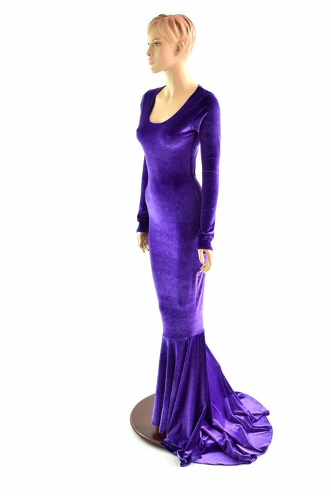 Purple Velvet Puddle Train Gown - Coquetry Clothing