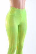 Neon Lime Holographic High Waist Leggings - 1