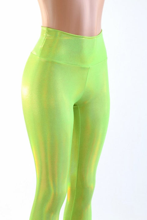 Neon Lime Holographic High Waist Leggings - Coquetry Clothing