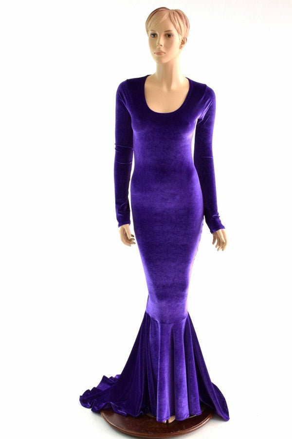 Purple Velvet Puddle Train Gown - 4