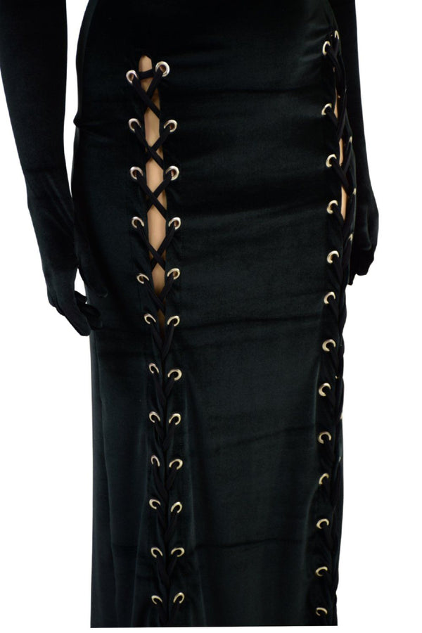 Double Lace Up Thin Strap Velvet Gown (Collar and Gloves Sold Separately) - 5