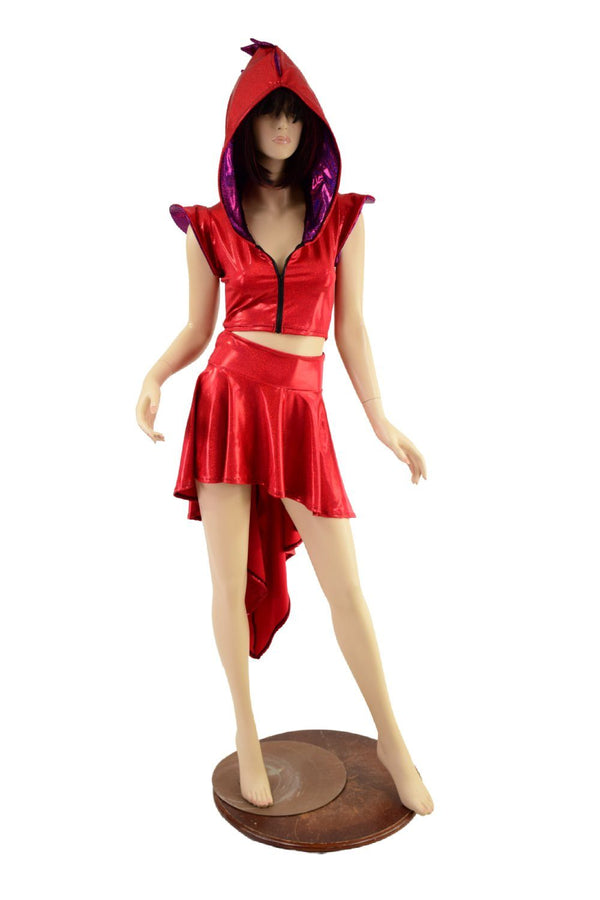 Red Dragon Tail Skirt & Crop Top Set - 2