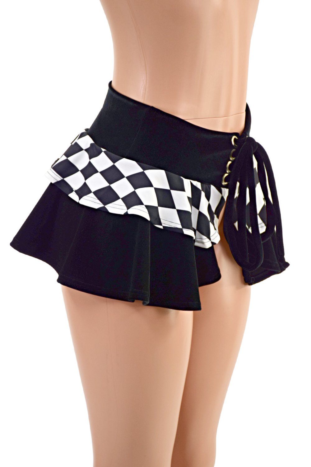 Ultra Mini Open Front Lace Up Skirt with Tiered Double