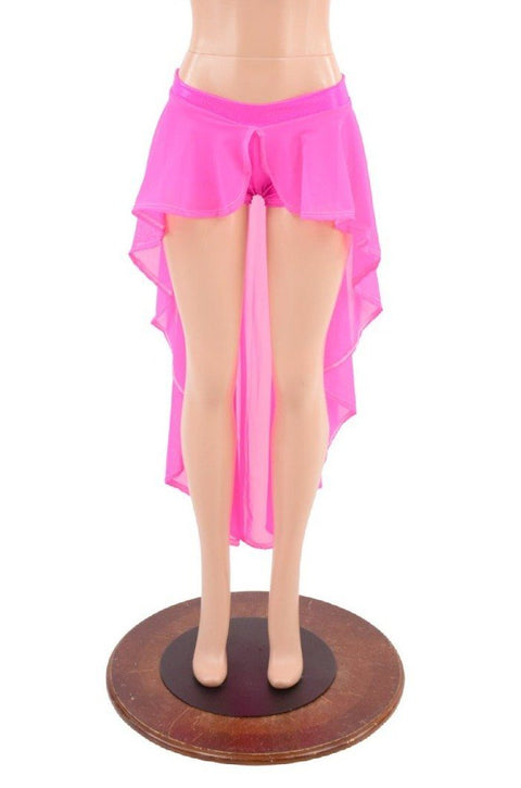 Neon Pink Lowrise Shorts with Pink Mesh Hi Lo Overskirt - Coquetry Clothing