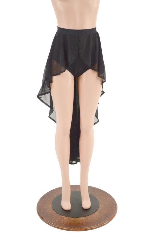 High Waist Siren Shorts with Attached Hi Lo Mesh Overskirt - 4