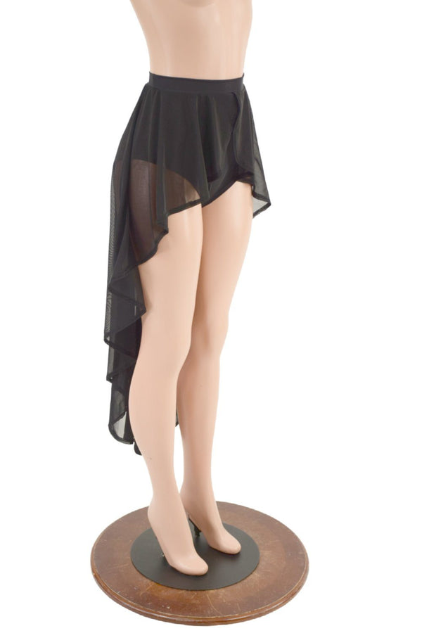 High Waist Siren Shorts with Attached Hi Lo Mesh Overskirt - 6