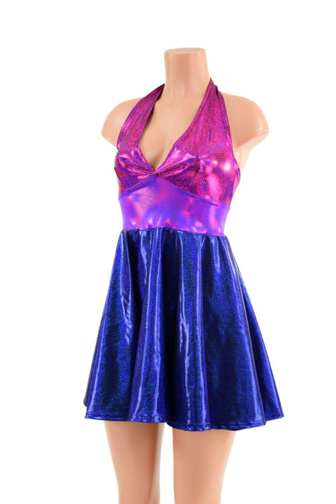 Holographic Halter Skater Dress - Coquetry Clothing