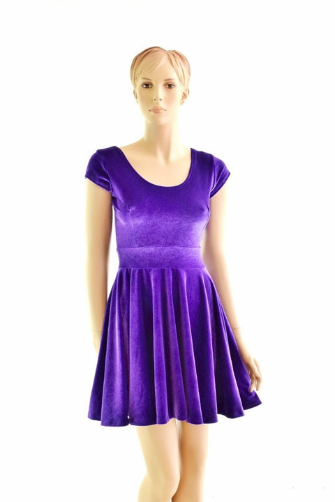 Purple Velvet Skater Dress - Coquetry Clothing