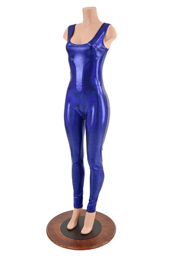 Strappy Back Tank Catsuit in Blue Sparkly Jewel - 2