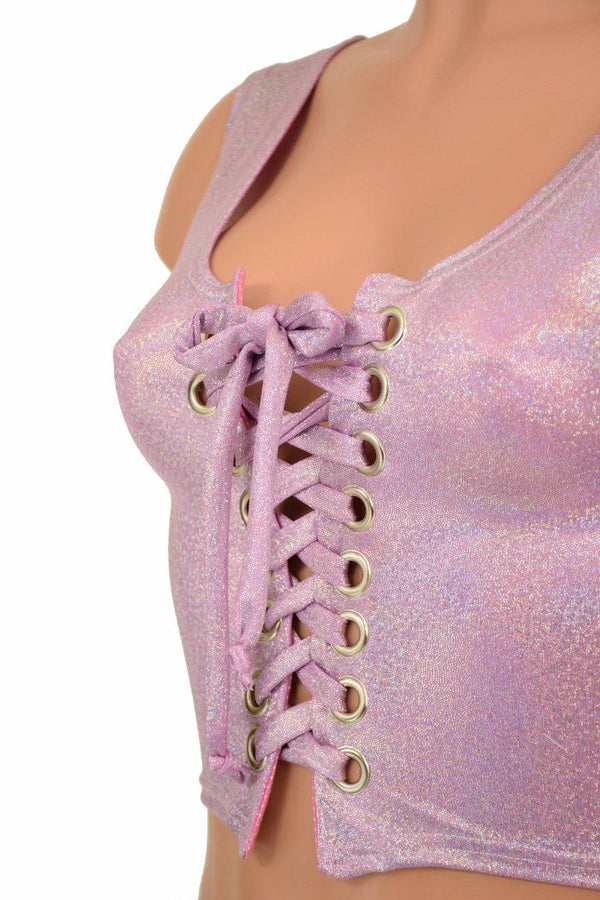 Lace Up Lilac Tank Crop - 3