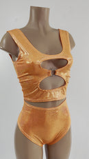 Cutout O-Ring Crop Tank and Brazilian Cut Siren Shorts Set - Coquetry Clothing