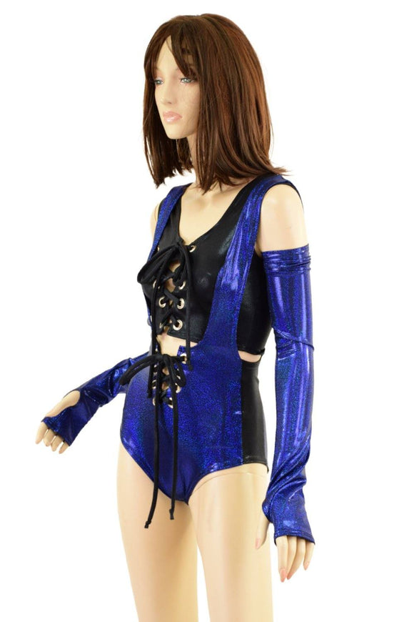 4PC Lace Up Suspender Romper, Top & Fingerless Gloves Set - Coquetry Clothing