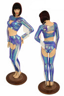 4PC Moonstone Metallic Fringe Bolero & Chaps Set - Coquetry Clothing
