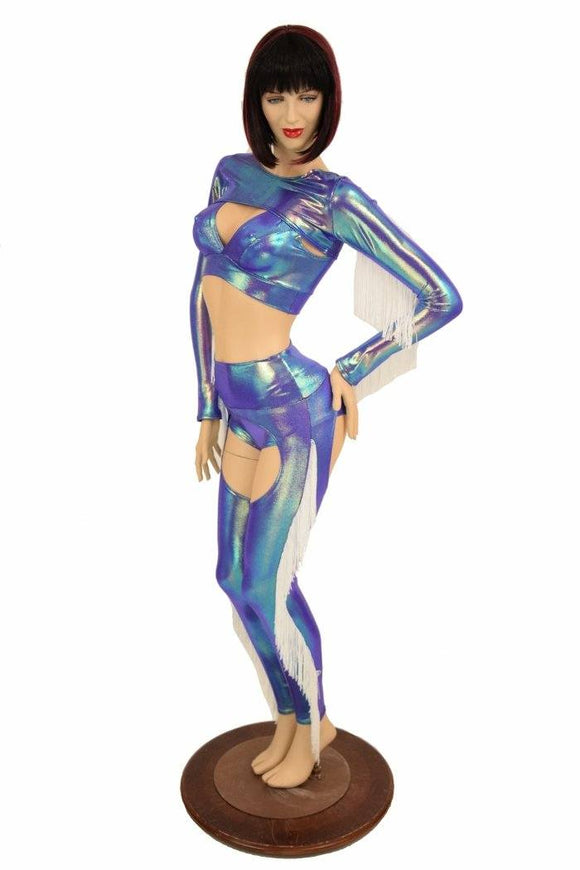 4PC Moonstone Metallic Fringe Bolero & Chaps Set - Coquetry Clothing