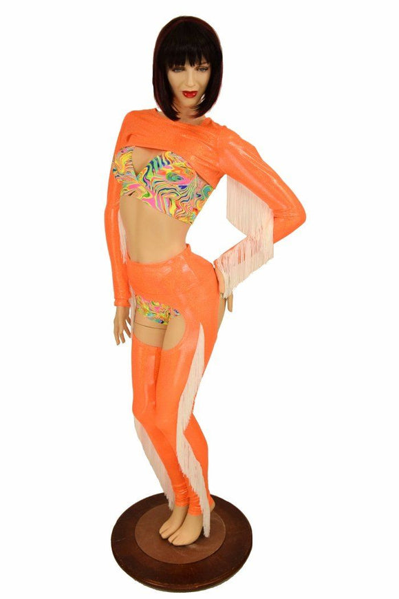 4PC Orange Fringe Bolero and Chaps Set - Coquetry Clothing