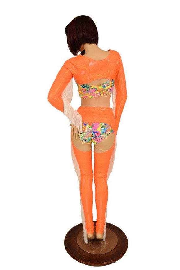 4PC Orange Fringe Bolero and Chaps Set - Coquetry Clothing