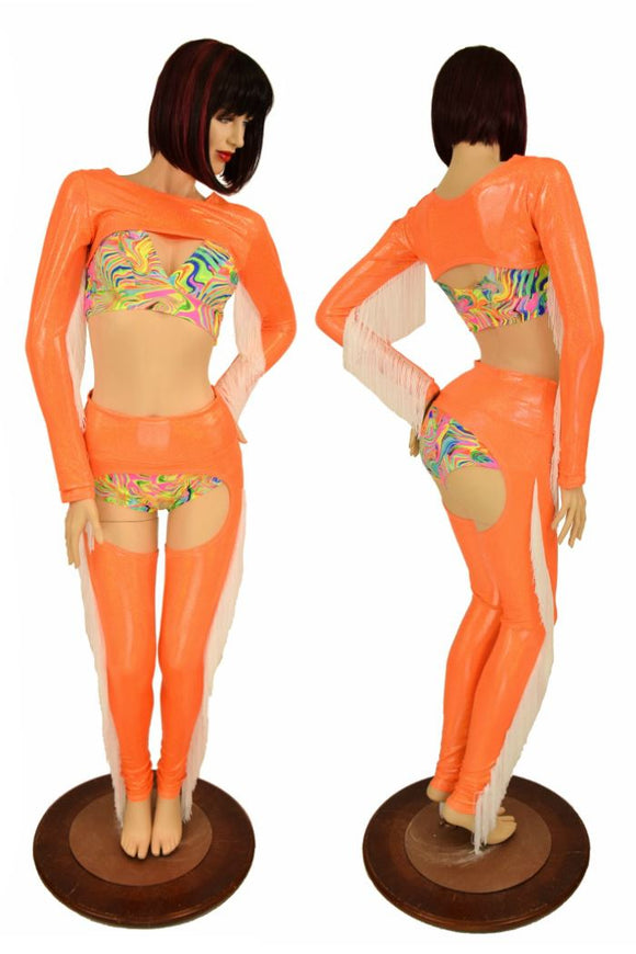4PC Orange Fringe Bolero and Chaps Set - Coquetry Clothing
