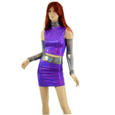 4PC Purple Crop Top & Skirt Set with Silver Holo Trim and Arm Warmers - Coquetry Clothing