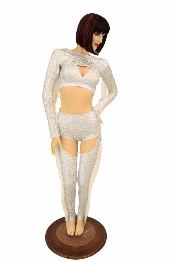 4PC Silver/White Shattered Glass Fringe Bolero & Chaps Set - 2