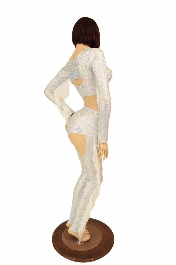 4PC Silver/White Shattered Glass Fringe Bolero & Chaps Set - 3