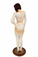 4PC Silver/White Shattered Glass Fringe Bolero & Chaps Set - Coquetry Clothing