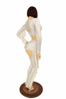 4PC Silver/White Shattered Glass Fringe Bolero & Chaps Set - Coquetry Clothing