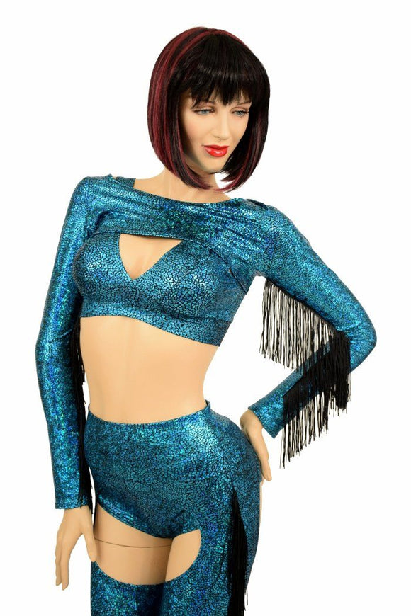 4PC Turquoise Fringe Bolero and Chaps Set - Coquetry Clothing