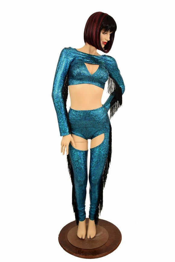 4PC Turquoise Fringe Bolero and Chaps Set - Coquetry Clothing