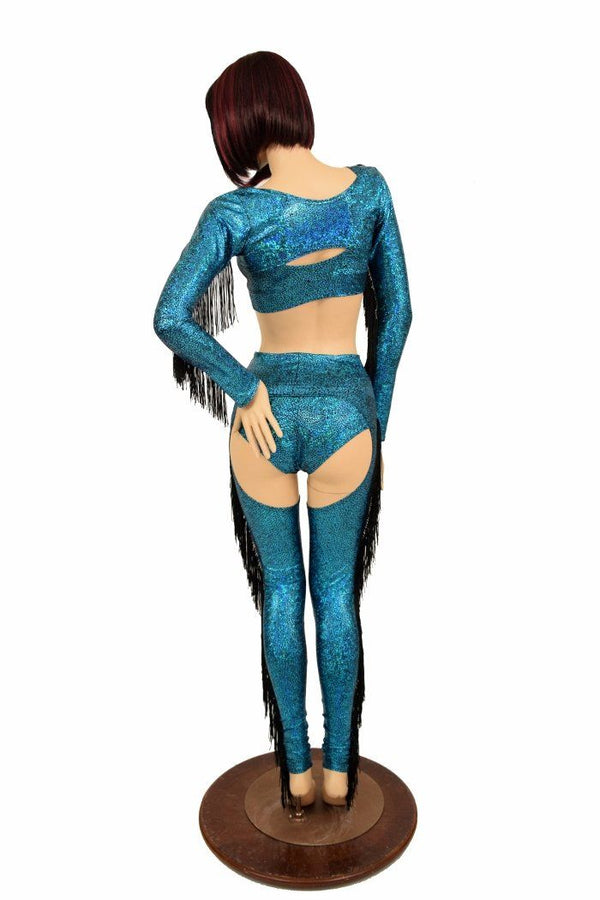 4PC Turquoise Fringe Bolero and Chaps Set - 3