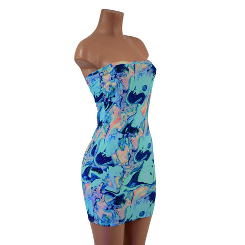Strapless Lapis Lagoon Mini Dress - Coquetry Clothing
