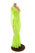 Neon Yellow Mesh Lace Up Gown - 2