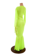 Neon Yellow Mesh Lace Up Gown - 5