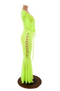Neon Yellow Mesh Lace Up Gown - 6