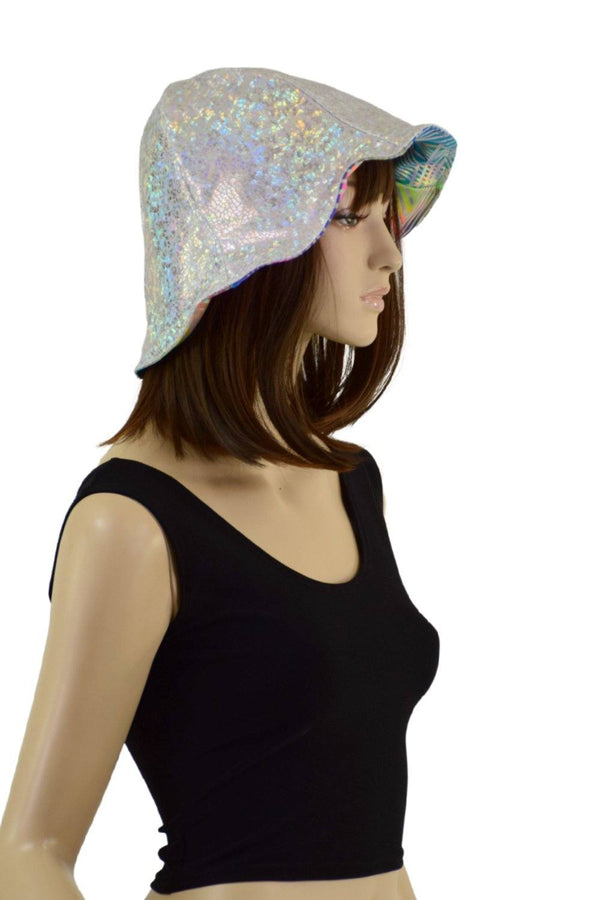 Reversible Bucket Hat in Spectrum & Silver On White Shattered Glass - 4