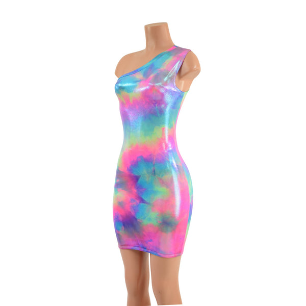 One Shoulder Sleeveless Bodycon Dress in UV Glow Cotton Candy - 4