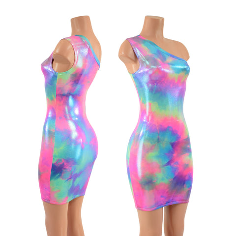 One Shoulder Sleeveless Bodycon Dress in UV Glow Cotton Candy - Coquetry Clothing