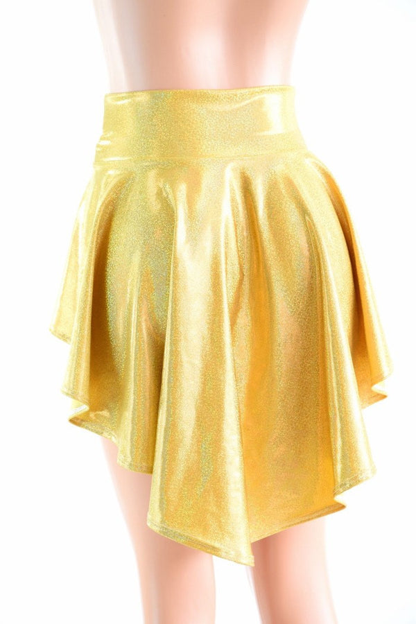 Gold Sparkly Holographic Hi Lo Rave Skirt | Coquetry Clothing