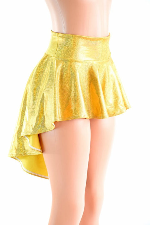 Gold Sparkly Holographic Hi Lo Rave Skirt - Coquetry Clothing