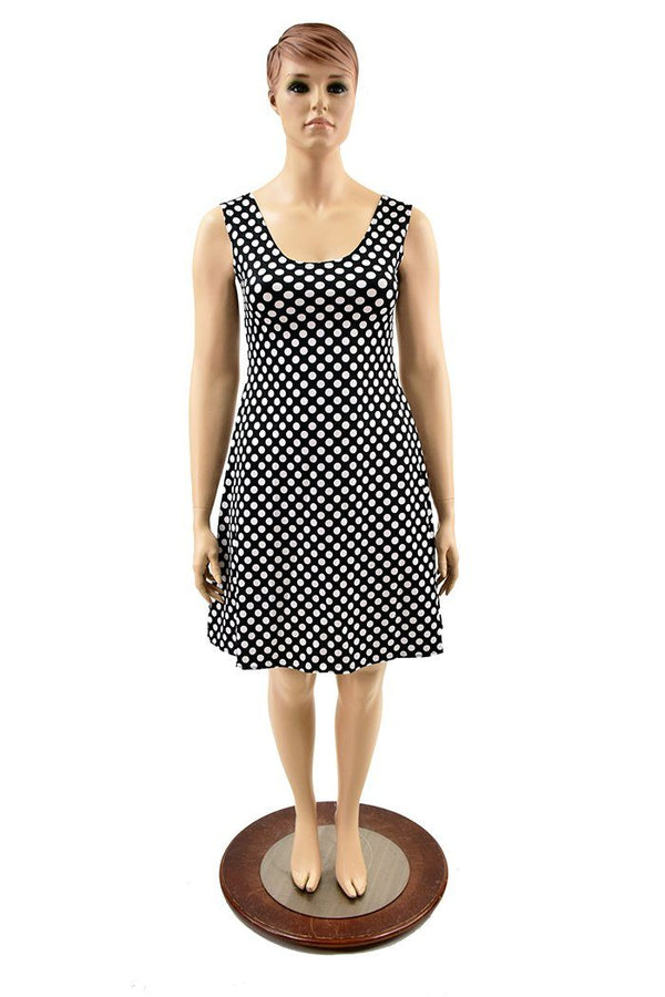 Black & White Polka Dot A Line Tank Dress - 1