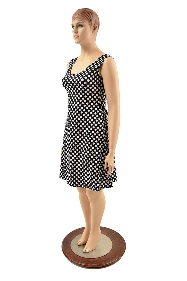 Black & White Polka Dot A Line Tank Dress - 8