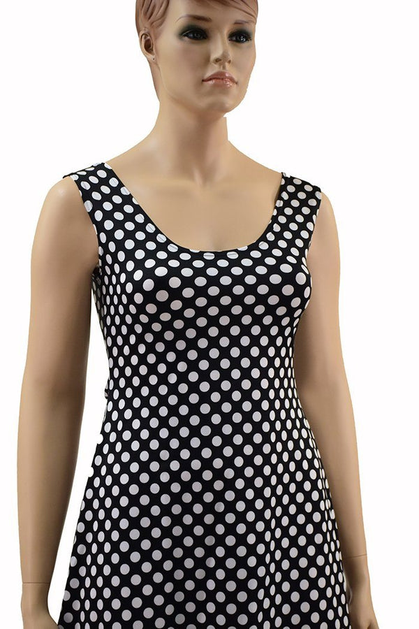 Black & White Polka Dot A Line Tank Dress - 4