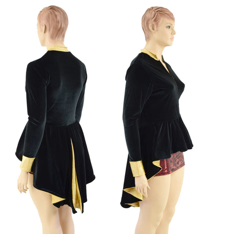 Ringmaster Mini Dress with Stella Collar, Cuffs and Tuxedo Peplum - Coquetry Clothing