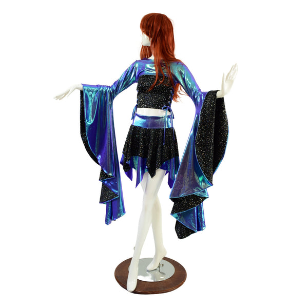 3PC Pixie Skirt & Lace Up Side Crop Tank with Sorceress Bolero Set - 3