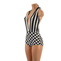 Josie Romper in Black and White Checkered and Stripes - 2