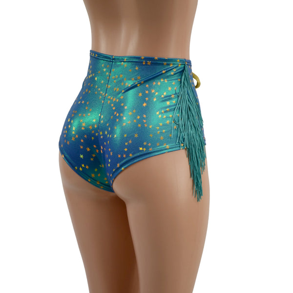 Stardust Laceup Front Siren Shorts with Dusty Jade Fringe - 3