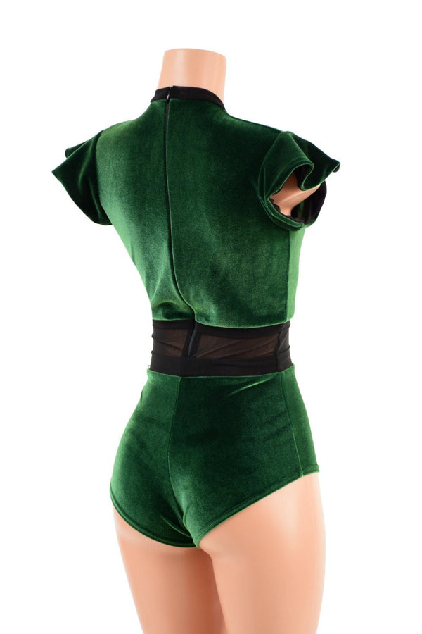 Green Velvet Romper & Break Away Skirt Set - 5