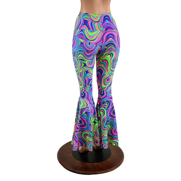 Front Lace Up High Waist Bell Bottoms in Glow Worm - 3