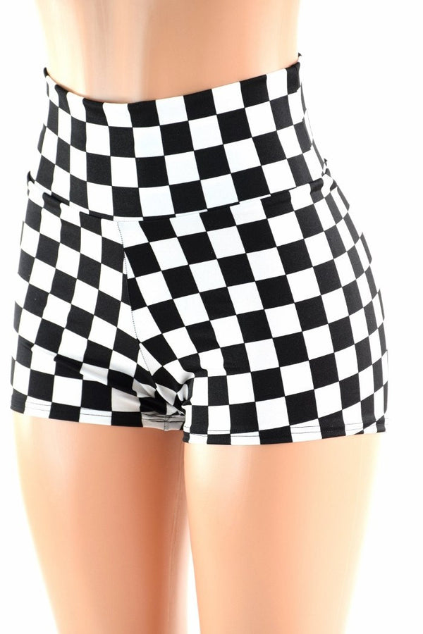 Checkered High Waist Shorts - 4