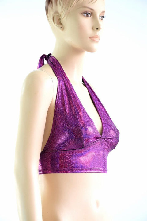 Tie Back Halter Top in Fuchsia Sparkly Jewel - Coquetry Clothing